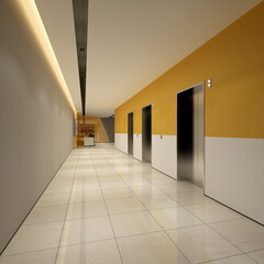 3d render building corridor lift area