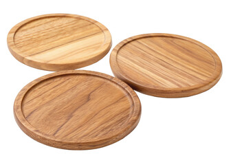Round, wooden coasters for drinks, cutout PNG transparent background
