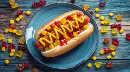 plate of hot dogs wrapped in bacon and served with ketchup and mustard