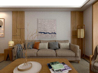 3d render of modern living room interior