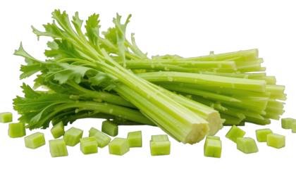 Fresh Celery Stalks and Chopped Pieces (167) standard isolated on a transparent background