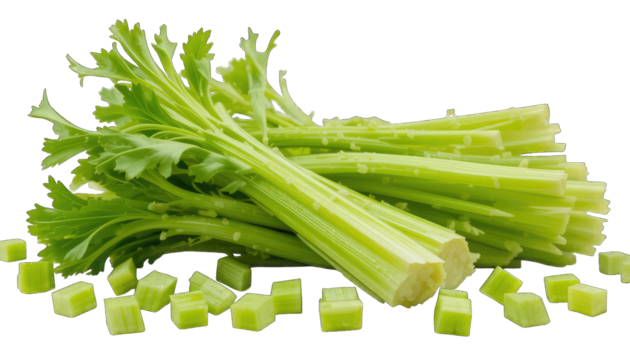 Fresh Celery Stalks and Chopped Pieces (167) standard isolated on a transparent background