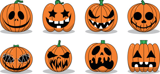 Conjunto de Iconos de calabazas vectorizadas para halloween