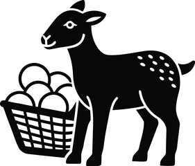 Cute farm animal vectors illustrate a brown goat with a basket of fresh food, a horse, and a donkey isolated on a white background