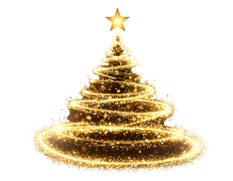 Elegant Twinkling Gold Christmas Tree with Animated Light Trail and Star, Motion Blur Style, Transparent PNG - Powered by Adobe