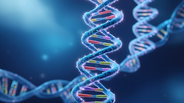 Glowing DNA Double Helix – Molecular Structure in Blue and Purple