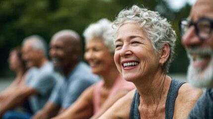 Diverse group of smiling seniors enjoying outdoor activity together