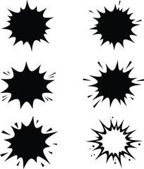 Starburst Icon Set – Black Comic Explosion Vector Illustrations
