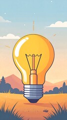 Illuminated lightbulb in a landscape