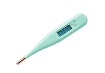 Isolated digital thermometer displays 37.0 degrees Celsius for health & temperature check