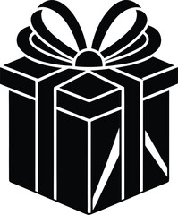 Vector illustration of a black gift box with a red ribbon and bow, perfect for holiday, birthday, or anniversary celebrations