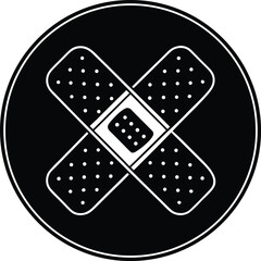 A set of black and white square button icons for apps, with a cross symbol and glossy texture