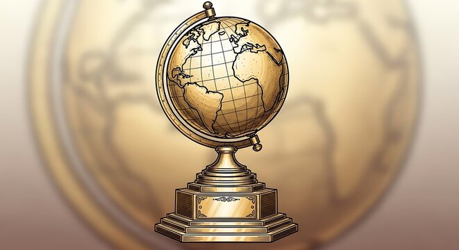 Golden Globe Award Trophy on World Map Background.