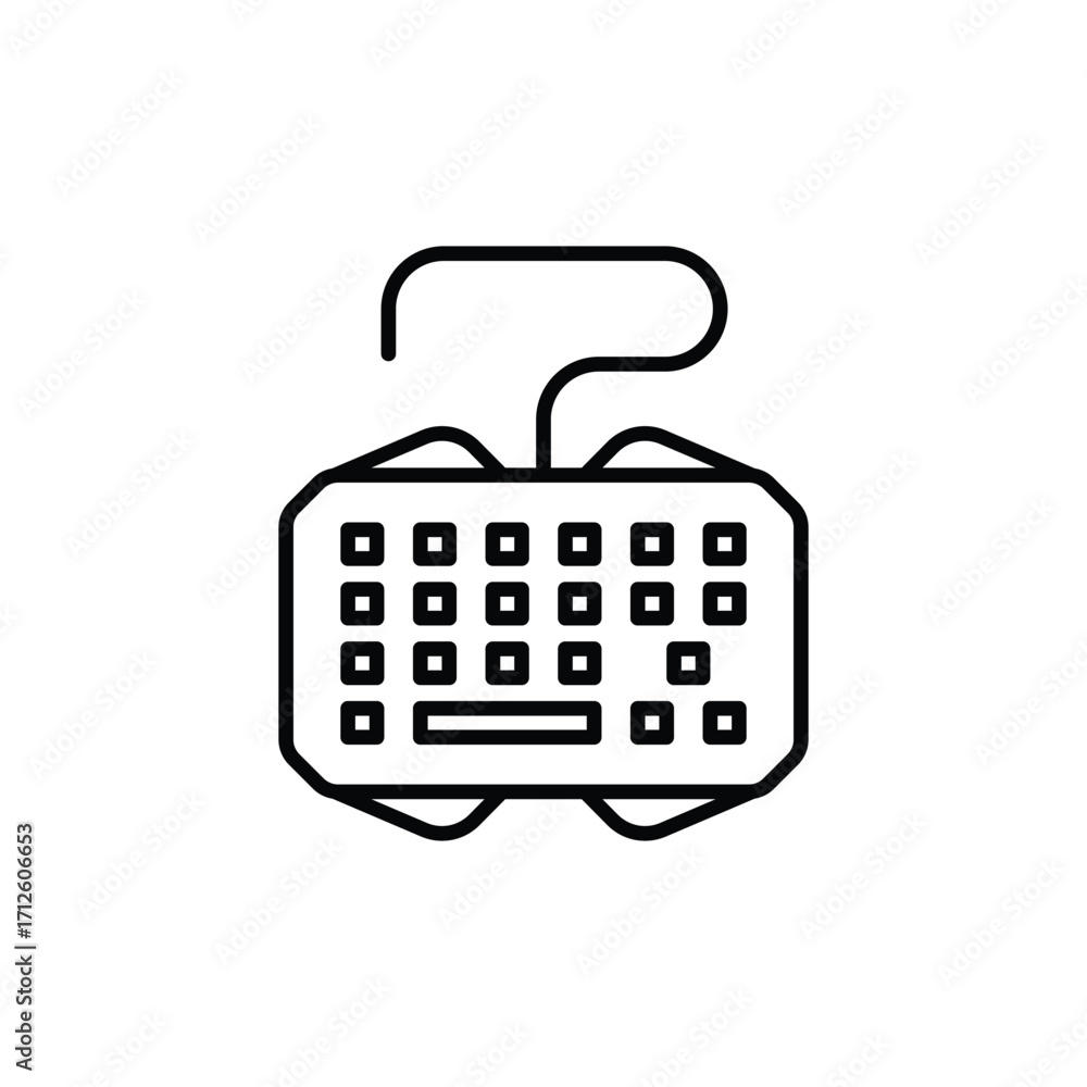 Aufkleber line drawing of a keyboard with a curly cord connected to the top the keys are represented by square