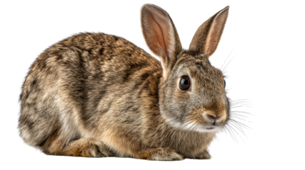 A brown rabbit seated, showcasing its fluffy fur and attentive ears, perfect for wildlife and pet themes.