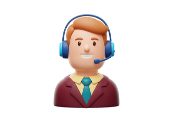 Isolated Customer Service Agent with Headset, 3D Character in Burgundy Suit and Tie