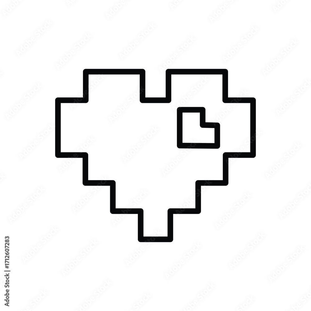 Poster outline of an 8bit heart with a smaller heart shape inside isolated. line icon. editable stroke