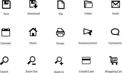 Collection of diverse web icons representing various digital concepts isolated on white background