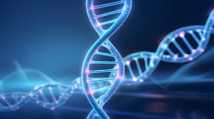 Glowing DNA Double Helix – Molecular Structure in Blue and Purple