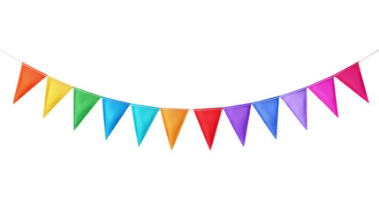 Fototapeta premium Colorful bunting flags hanging in a festive display, perfect for celebrations and events.