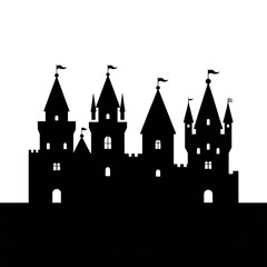 Obraz premium Stylized Castle Silhouette: Fairytale Vector Graphic, Dark Background, Elegant Design