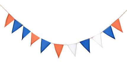 Obraz premium Colorful festive bunting flags in red, white, and blue, perfect for celebrations and events, isolated on white background.