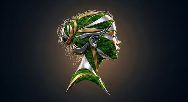 Metallic Woman with Green and Gold Accents.