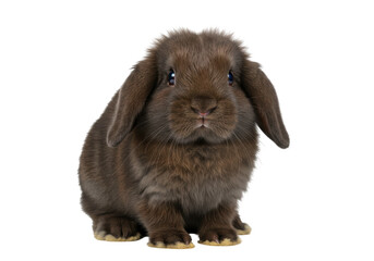 Fototapeta premium Isolated lop-eared rabbit looking straight ahead; cute brown bunny on a solid backdrop