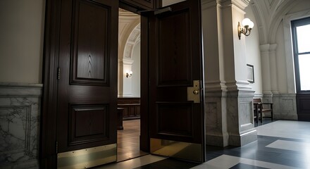 Interior Hallway with Dark Wood Doors.
