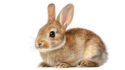Obraz premium Cute brown rabbit sitting calmly on a white isolated background.