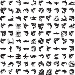 Trout full black silhouette set