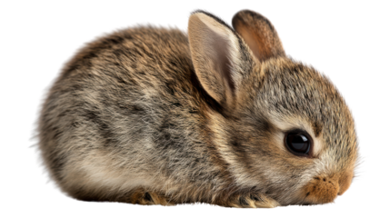 Cute rabbit sitting peacefully on a white isolated background, showcasing its soft fur and adorable features.