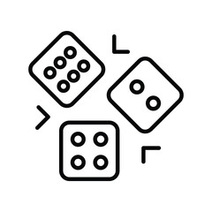 Three dice with six two and four dots arranged diagonally. Line icon. Editable stroke