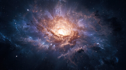 Obraz premium Celestial explosion in deep space with vibrant colors and swirling gases creating a mesmerizing cosmic phenomenon illuminated by bright light bursts.