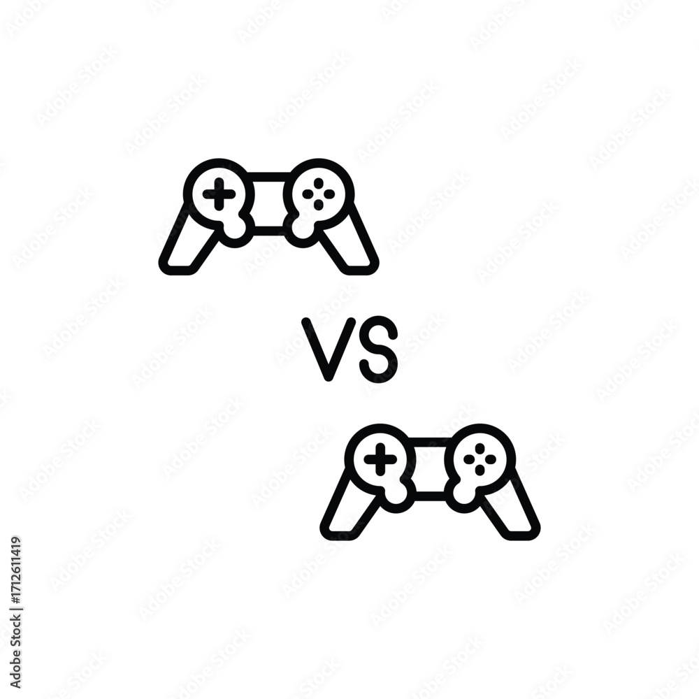 Poster two game controllers separated by the letters vs. line icon. editable stroke