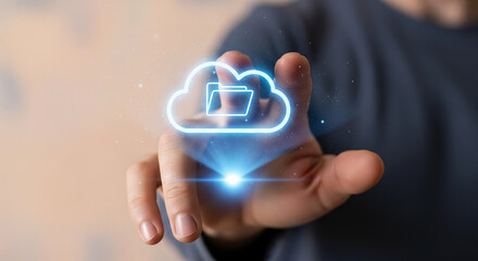 Obraz premium Accessing Digital Data A Cloud Computing Concept with a Holographic Interface for Seamless Information Access and Storage