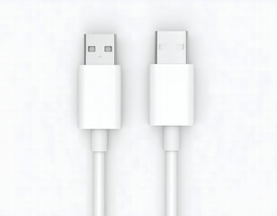 USB Cable White Charger on White.