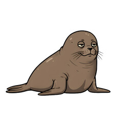 Fototapeta premium Cute Tired Seal Cartoon Vector Illustration with Grumpy Expression