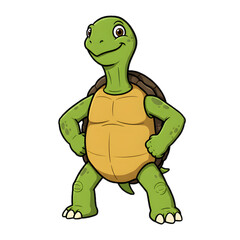 Cheerful Cartoon Turtle Character Standing Tall with Hands on Hips and Smiling Face Clipart Illustration