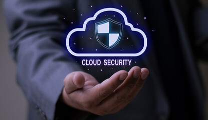 A businessman holds a glowing 