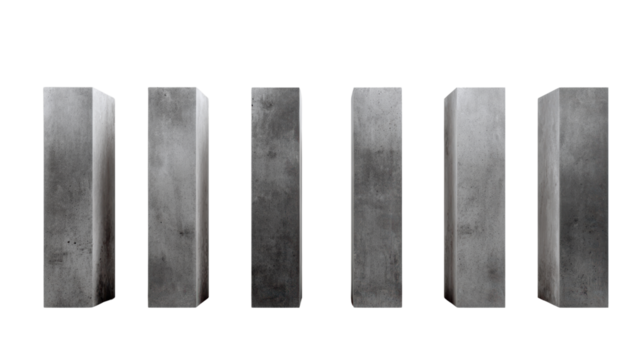 Six concrete blocks arranged in a row, isolated on a white background.