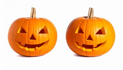 Two Jack-o'-lanterns Isolated on White Background