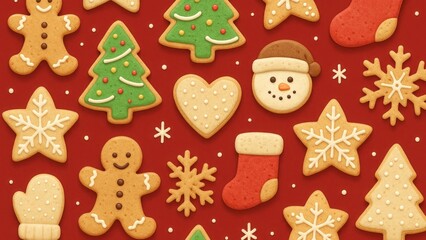 Fototapeta premium Festive cookies on red background.