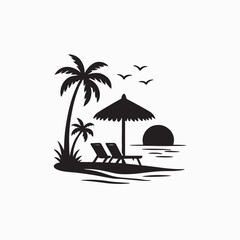 Vector illustration of a tropical island with palm trees on a serene beach under the summer sun