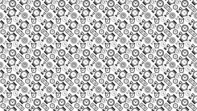 Seamless pattern background of clocks and timepieces for textile and design projects