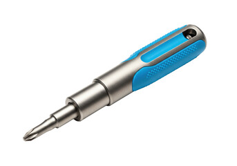 Isolated multipurpose screwdriver with a blue and silver handle for repairs and projects