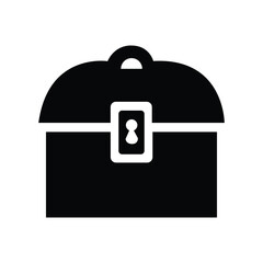 A simple black treasure chest is seen in the icon on white background