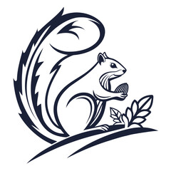 Illustration of a squirrel, showcasing its bushy tail and holding a nut