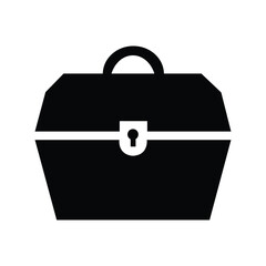 Black silhouette of closed toolbox with handle and a keyhole isolated on white background