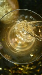 Freeze motion of pouring champagne into flute. Concept of celebration and success.